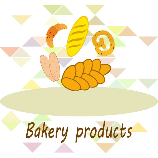 Bannière produits de boulangerie, illustration vectorielle. Pain de blé, bretzel, ciabatta, croissant, baguette française — Image vectorielle