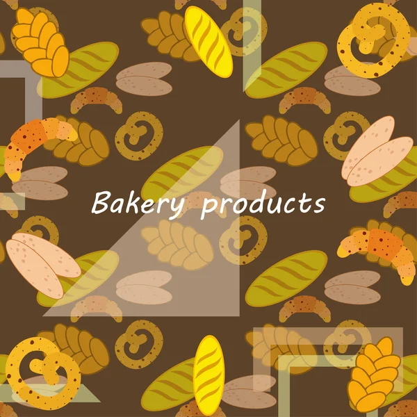 Banner für Backwaren, Vektorillustration. Weizenbrot, Brezel, Ciabatta, Croissant, französisches Baguette — Stockvektor