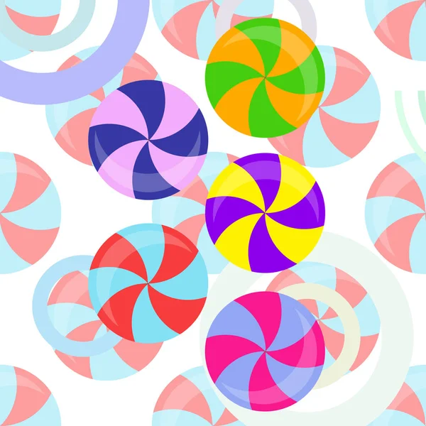 Sucettes colorées sur fond pastel dans un style plat. Fond vectoriel bonbons mignons . — Image vectorielle