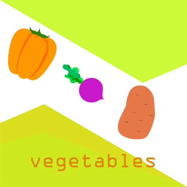 Fresh vegetables. Peppers, beets, potatoes. Organic food poster. Farmers market design. Vector. — ストックベクタ