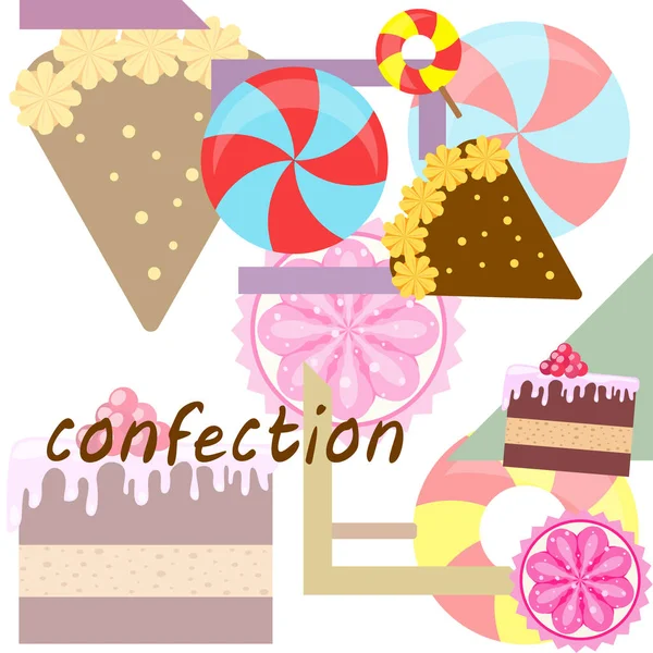 Inicio panadería vector ilustración de pastel de cumpleaños, capcake y dulces. Idea de diseño para póster, tarjetas y publicidad . — Vector de stock