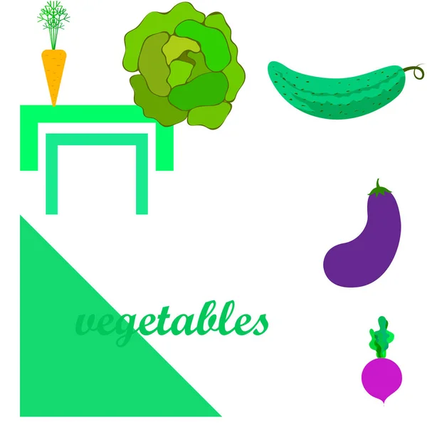 Капуста, буряк, морква, баклажани, огірок, свіжі овочі. Плакат з органічної їжі. Дизайн фермерського ринку. Векторний фон . — стоковий вектор