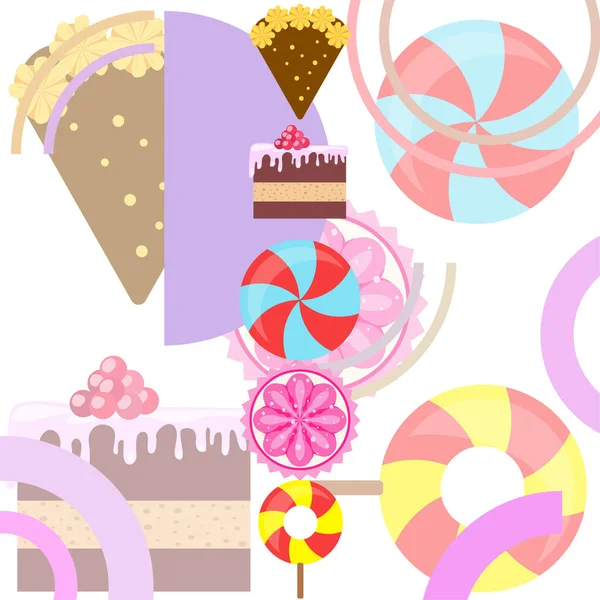 Inicio panadería vector ilustración de pastel de cumpleaños, capcake y dulces. Idea de diseño para póster, tarjetas y publicidad . — Archivo Imágenes Vectoriales