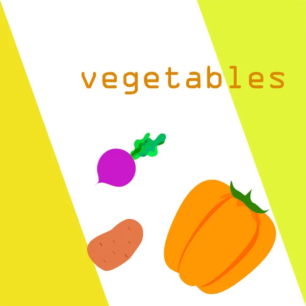 Fresh vegetables. Peppers, beets, potatoes. Organic food poster. Farmers market design. Vector. — ストックベクタ