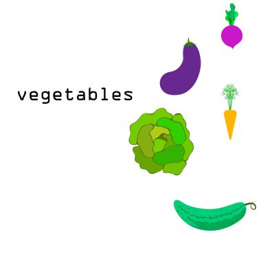 Lahana, pancar, havuç, patlıcan, salatalık, taze sebze. Organik gıda posteri. Çiftçi pazarı tasarımı. Vektör arkaplanı.