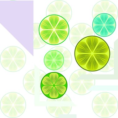 Yeşil yarısı ve dilimlenmiş limon. Vektör illüstrasyonu, arkaplan.