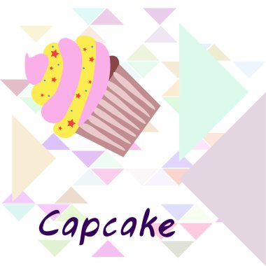 Capcake kremalı, çilekli tatlı. Kafelerin ve restoranların menüleri için renkli unsurlar. İyi tatiller.