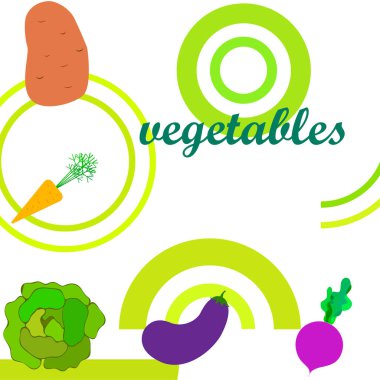 Lahana, pancar, havuç, patlıcan, patates, taze sebze. Organik gıda posteri. Çiftçi pazarı tasarımı. Vektör arkaplanı.