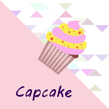 Capcake kremalı, çilekli tatlı. Kafelerin ve restoranların menüleri için renkli unsurlar. İyi tatiller.