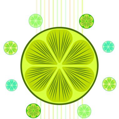 Yeşil yarısı ve dilimlenmiş limon. Vektör illüstrasyonu, arkaplan.