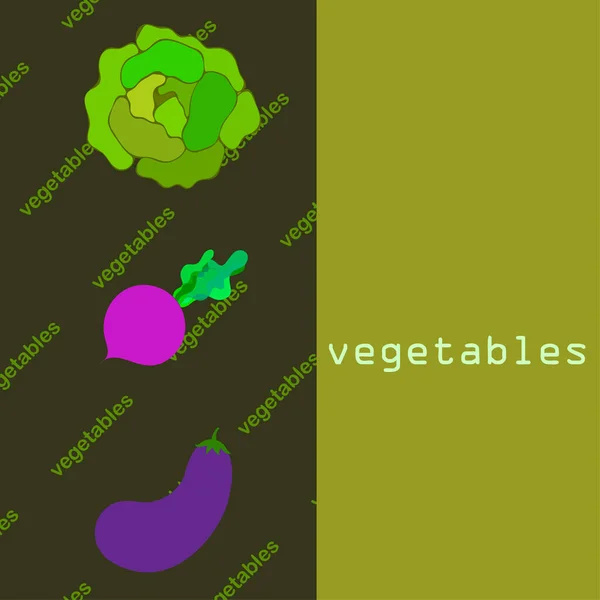 Kapusta, bakłażan, buraki, świeże warzywa. Plakat z jedzeniem ekologicznym. Projekt rynku rolnego. Tło wektorowe. — Wektor stockowy