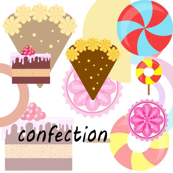 Domácí pekařský vektor ilustrace narozeninového dortu, dort a sladkosti. Návrh plakátu, pohlednic a reklam. — Stockový vektor