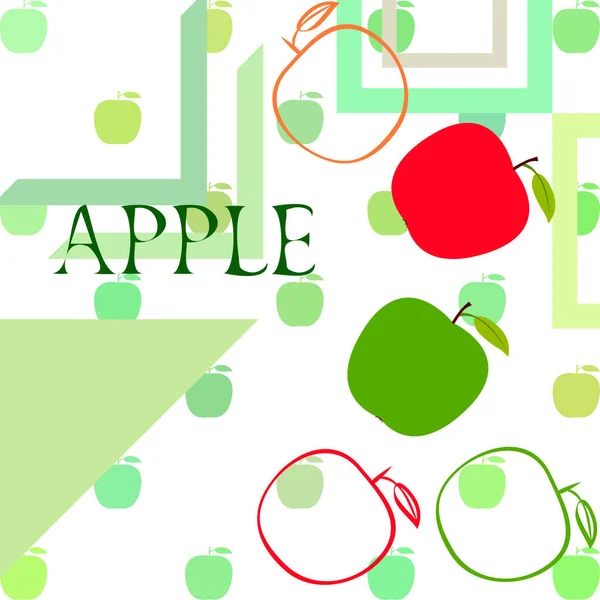 Ilustración vectorial del marco Apple. Diseño de tarjeta vectorial con manzana y hoja . — Archivo Imágenes Vectoriales