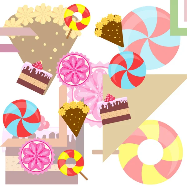 Inicio panadería vector ilustración de pastel de cumpleaños, capcake y dulces. Idea de diseño para póster, tarjetas y publicidad . — Vector de stock