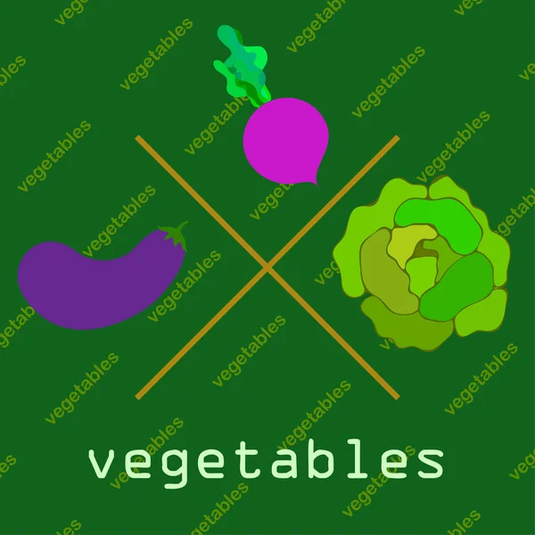 Col, berenjena, remolacha, verduras frescas. Cartel de alimentos orgánicos. Diseño del mercado de agricultores. Fondo vectorial . — Vector de stock