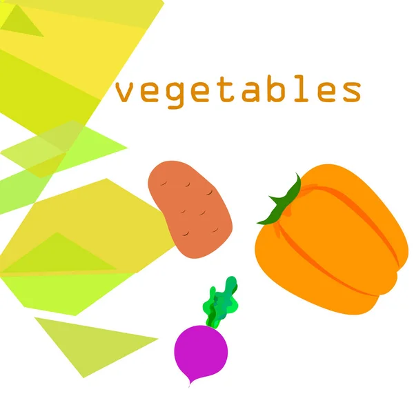 Verduras frescas. Pimientos, remolachas, patatas. Cartel de alimentos orgánicos. Diseño del mercado de agricultores. Vector . — Vector de stock