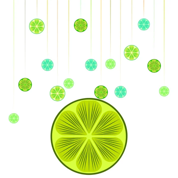Mitad verde y rodaja de lima. Ilustración vectorial, fondo. — Vector de stock