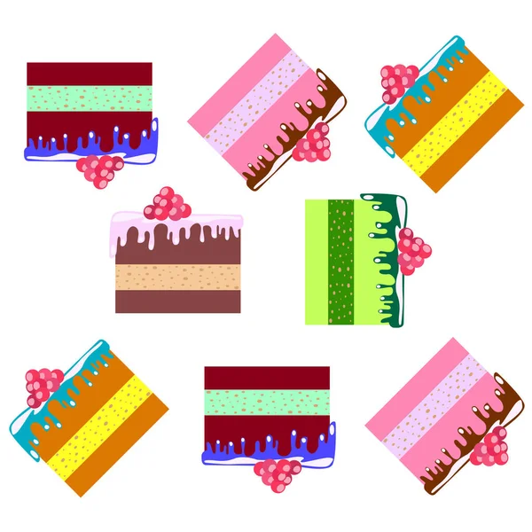 Barevné sladké dorty kousky vektorové ilustrace. — Stockový vektor