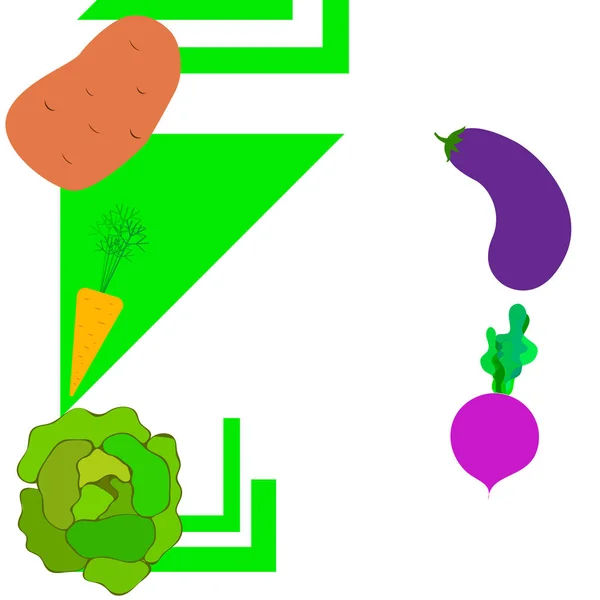 Kool, bieten, wortelen, aubergines, aardappelen, verse groenten. Biologisch voedsel poster. Landbouwmarktordening. Vectorachtergrond. — Stockvector