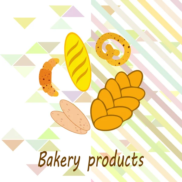 Banner für Backwaren, Vektorillustration. Weizenbrot, Brezel, Ciabatta, Croissant, französisches Baguette — Stockvektor