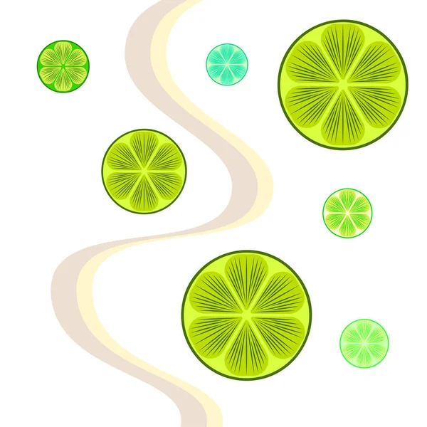 Mitad verde y rodaja de lima. Ilustración vectorial, fondo. — Vector de stock