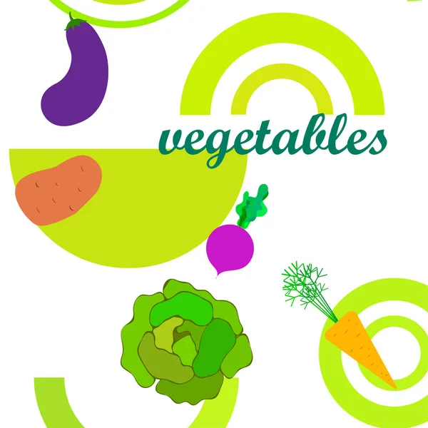 Капуста, свекла, морковь, баклажаны, картошка, свежие овощи. Плакат с органической едой. Дизайн фермерского рынка. Векторный фон . — стоковый вектор