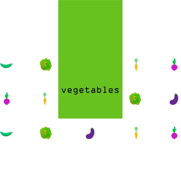 양배추, 사탕무, 당근, 가지,오이, 신선 한 야채. 유기농 식품 포스터. 농부의 시장 디자인. 벡터 배경. — 스톡 벡터