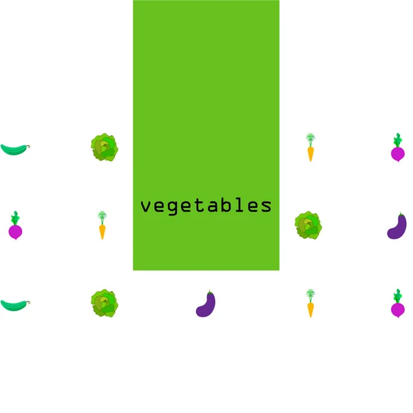 Col, remolacha, zanahoria, berenjena, pepino, verduras frescas. Cartel de alimentos orgánicos. Diseño del mercado de agricultores. Fondo vectorial . — Vector de stock