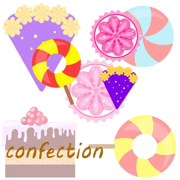 Inicio panadería vector ilustración de pastel de cumpleaños, capcake y dulces. Idea de diseño para póster, tarjetas y publicidad . — Archivo Imágenes Vectoriales