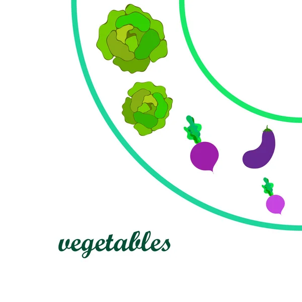 Col, berenjena, remolacha, verduras frescas. Cartel de alimentos orgánicos. Diseño del mercado de agricultores. Fondo vectorial . — Archivo Imágenes Vectoriales