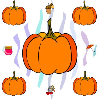 Şemsiye, balkabağı, meşe palamudu, reçel beyaz arkaplanda izole