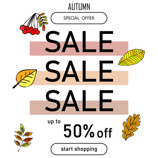 autumn sale on colorful background 