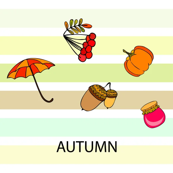Umbrella Pumpkin Acorns Jam Isolated White Background — Stock Vector