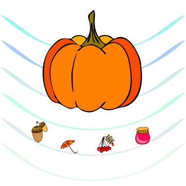 Şemsiye, balkabağı, meşe palamudu, reçel beyaz arkaplanda izole