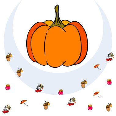 Şemsiye, balkabağı, meşe palamudu, reçel beyaz arkaplanda izole