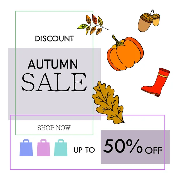 Vente Automne Sur Fond Coloré — Image vectorielle