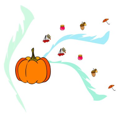 Şemsiye, balkabağı, meşe palamudu, reçel beyaz arkaplanda izole