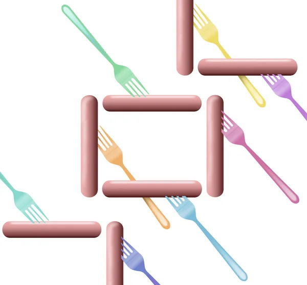 Sosisli Sandviç Sosis Çörekler Plastik Piknik Çatal Renkli Görüntünün Konu — Stok fotoğraf