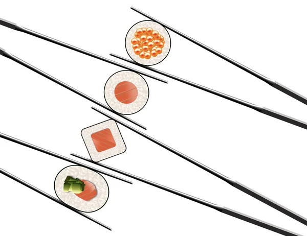 I love sushi is the title of this image. Here is a clean simple look at sushi and chop sticks. Tuna and rice in nori are shown here. This is an illustration.