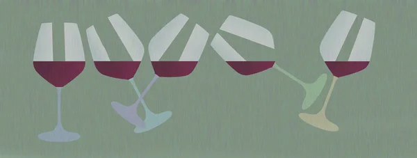 Ять Келихів Вина Містять Червоне Вино Видно Ілюстрації Ізольованій Білому — стокове фото