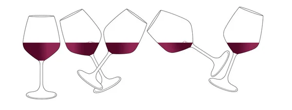 赤ワインを含む つのワイングラスはテキストのための部屋を可能にする白い背景に分離されたイラストで見られる — ストック写真