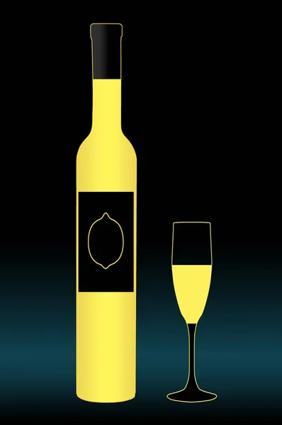 Här Flaska Och Hjärtlig Glas Limoncello Detta Illustration — Stockfoto