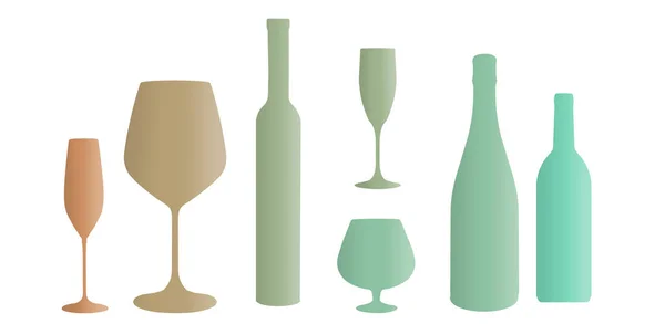 在这个背景插图中 酒瓶和玻璃器皿被视为颜色的轮廓 这是一个例证 — 图库照片