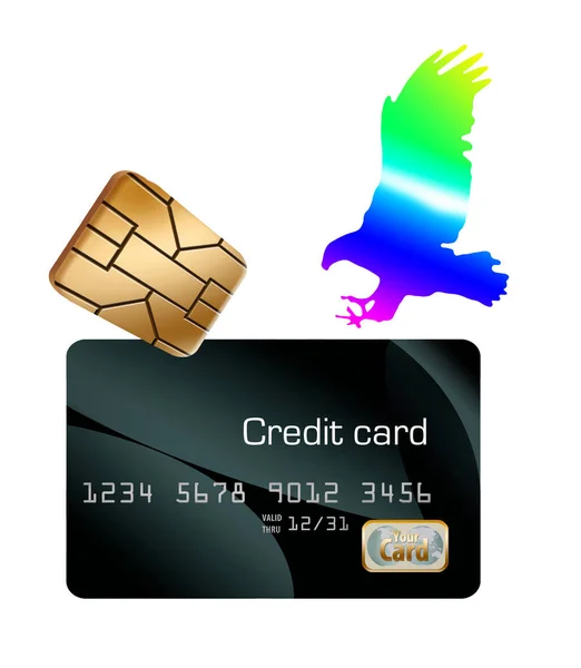 Chip Segurança Emv Cartões Crédito Holograma Águia Pouso Cartão São — Fotografia de Stock