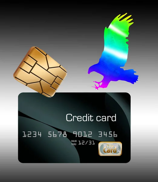 Emv Bezpečnostní Čip Kreditní Karty Hologram Orla Přistání Kartě Jsou — Stock fotografie