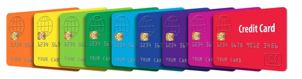Hier Zijn Generieke Creditcards Een Spectrum Van Kleuren Kaarten Staan — Stockfoto