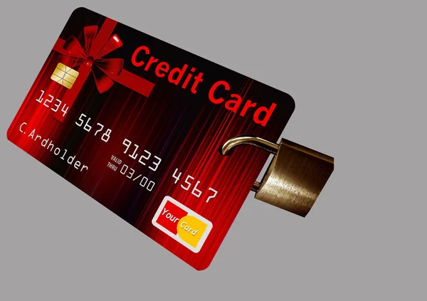 Ilustracja Jest Fałszywe Karty Kredytowej Kłódkę Dołączone Reprezentowania Bezpieczeństwo Kart — Zdjęcie stockowe