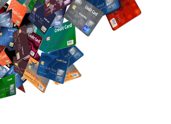 Grande Número Cartões Crédito Crédito Genérico Débito São Vistos Flutuando — Fotografia de Stock