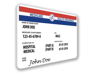Bu sahte, genel ABD hükümeti Medicare sağlık sigortası kartı ilişkindir. Arka plan üzerinde izole.
