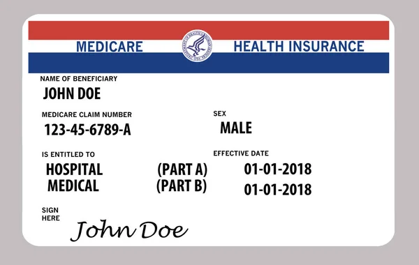Bu sahte, genel ABD hükümeti Medicare sağlık sigortası kartı ilişkindir. Arka plan üzerinde izole.